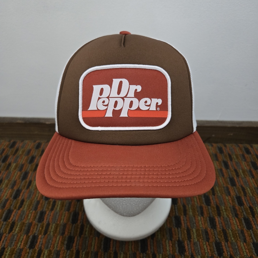 Dr Pepper Trucker Hat Brown Red White Snapback Mesh Soda Logo Cap